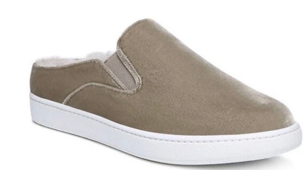 Vince Verrell-3 Shearling Slip On Sneaker Mule Shell Fabric Woodsmoke Sz 10